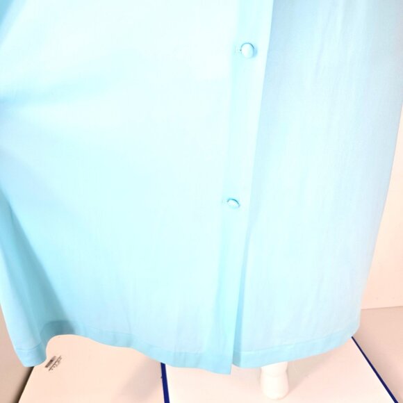 Vintage 70s Nylon Button Front Light Blue Dainty Lace Peter Pan Collar Nightgown - Picture 4 of 8
